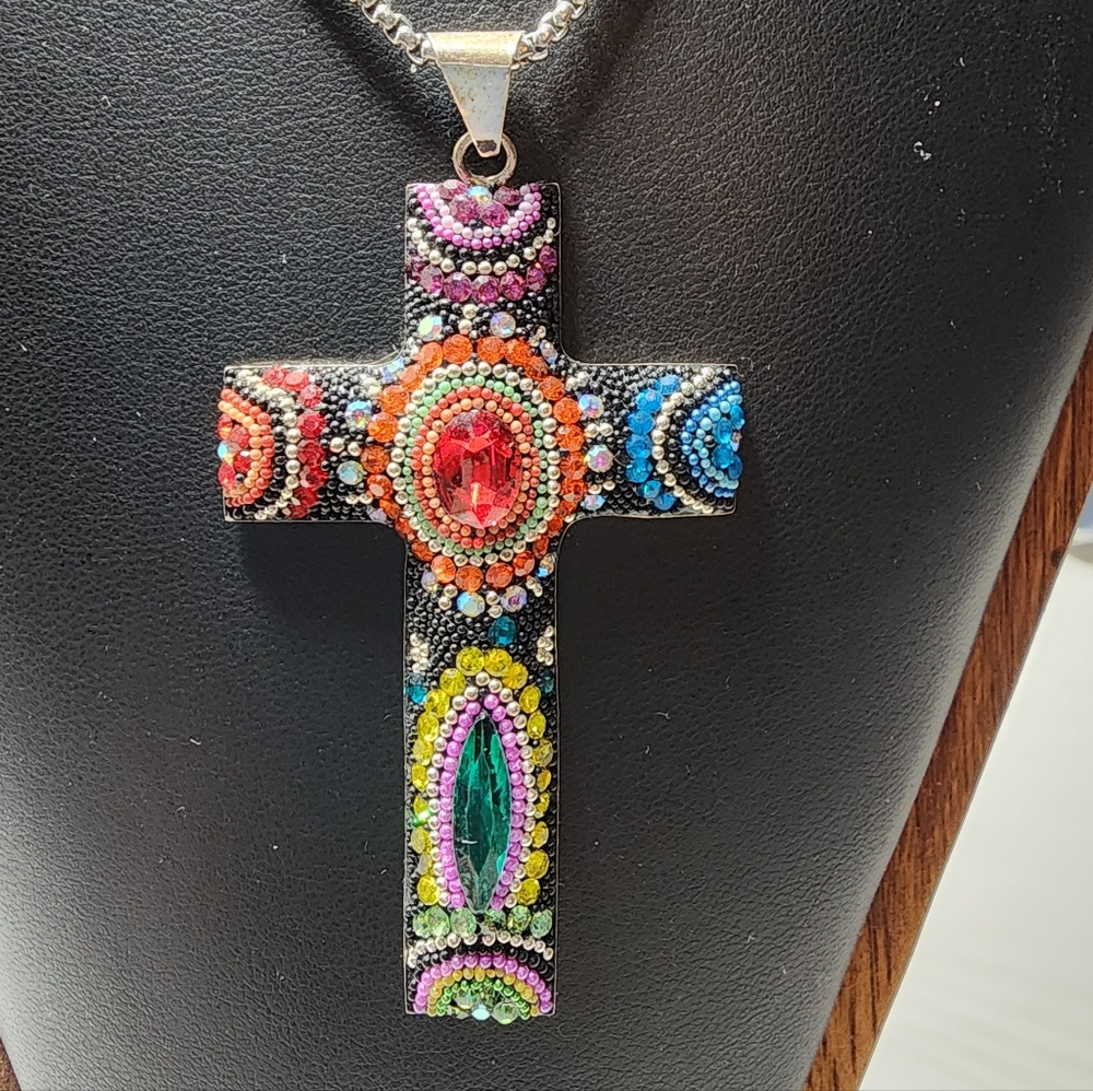 Cross Pendant multi crystals